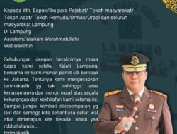 Kajati Lampung mohon diri kepada masyarakat Lampung memasuki purna tugas